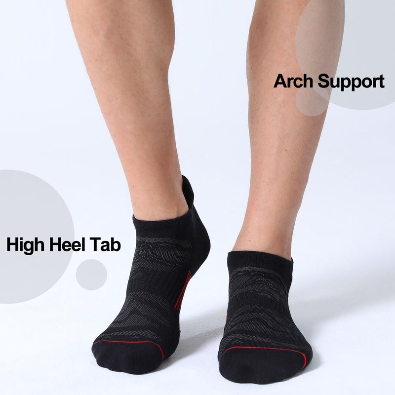 FITRELL 6 Pack Men's Ankle Running Socks Low Cut Cushioned Athletic Sports Tab Gift for Men, Shoe Size 12-15, Black+Red - Image 5